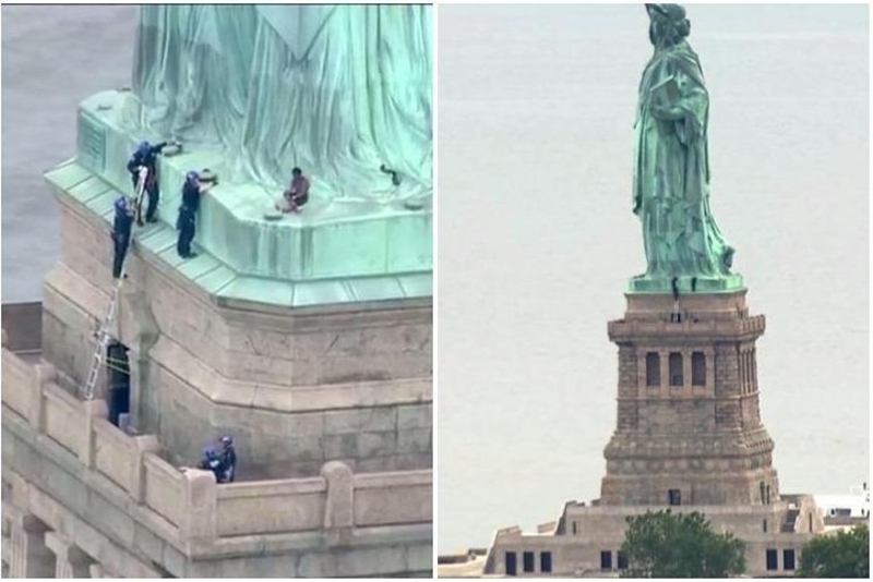 Woman climbs Statue of Liberty to protest family separations